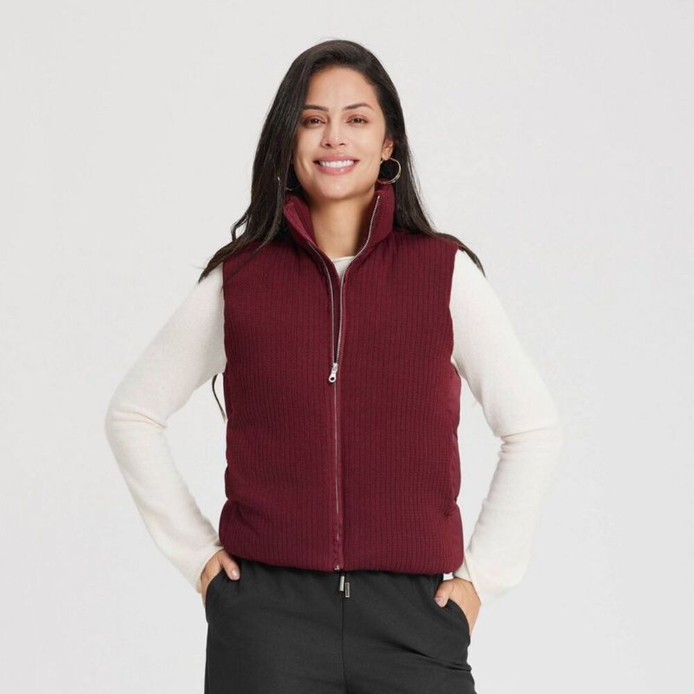 Women's Blend Padded Cable Knit Vest - A New Day Burgundy XS